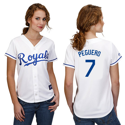 Carlos Peguero #7 mlb Jersey-Kansas City Royals Women's Authentic Home White Cool Base Baseball Jersey